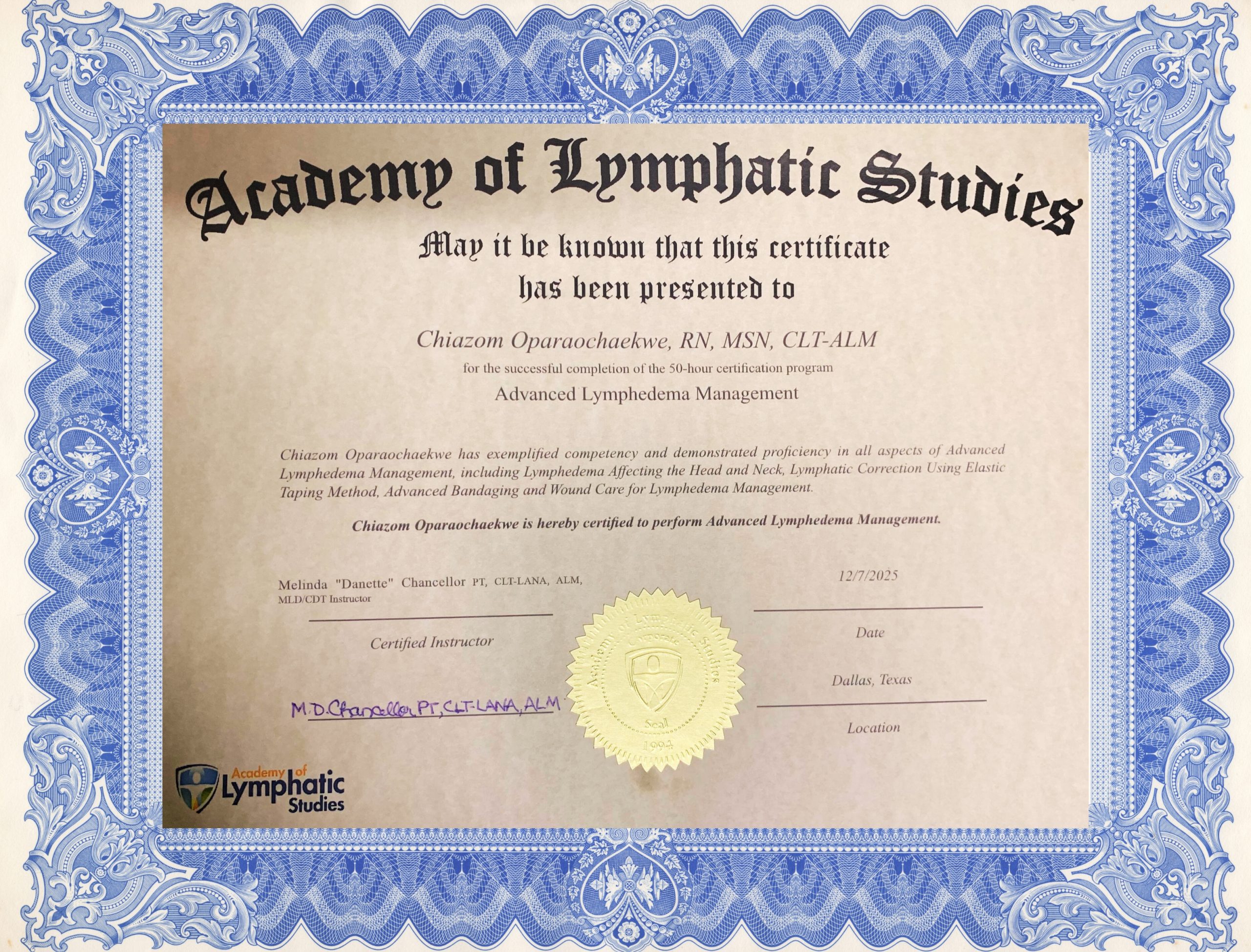 chi chi academy of lymphatic studies certificate 12 8
