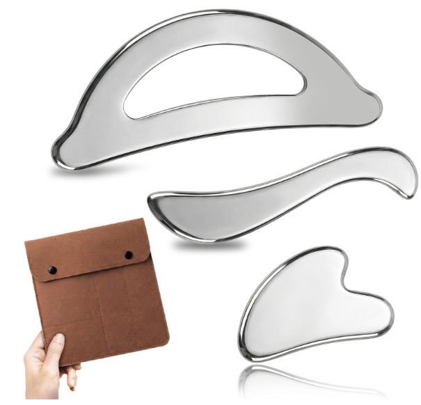 stainless steel gua sha & muscle scraper tools w travel case (3 piece kit)